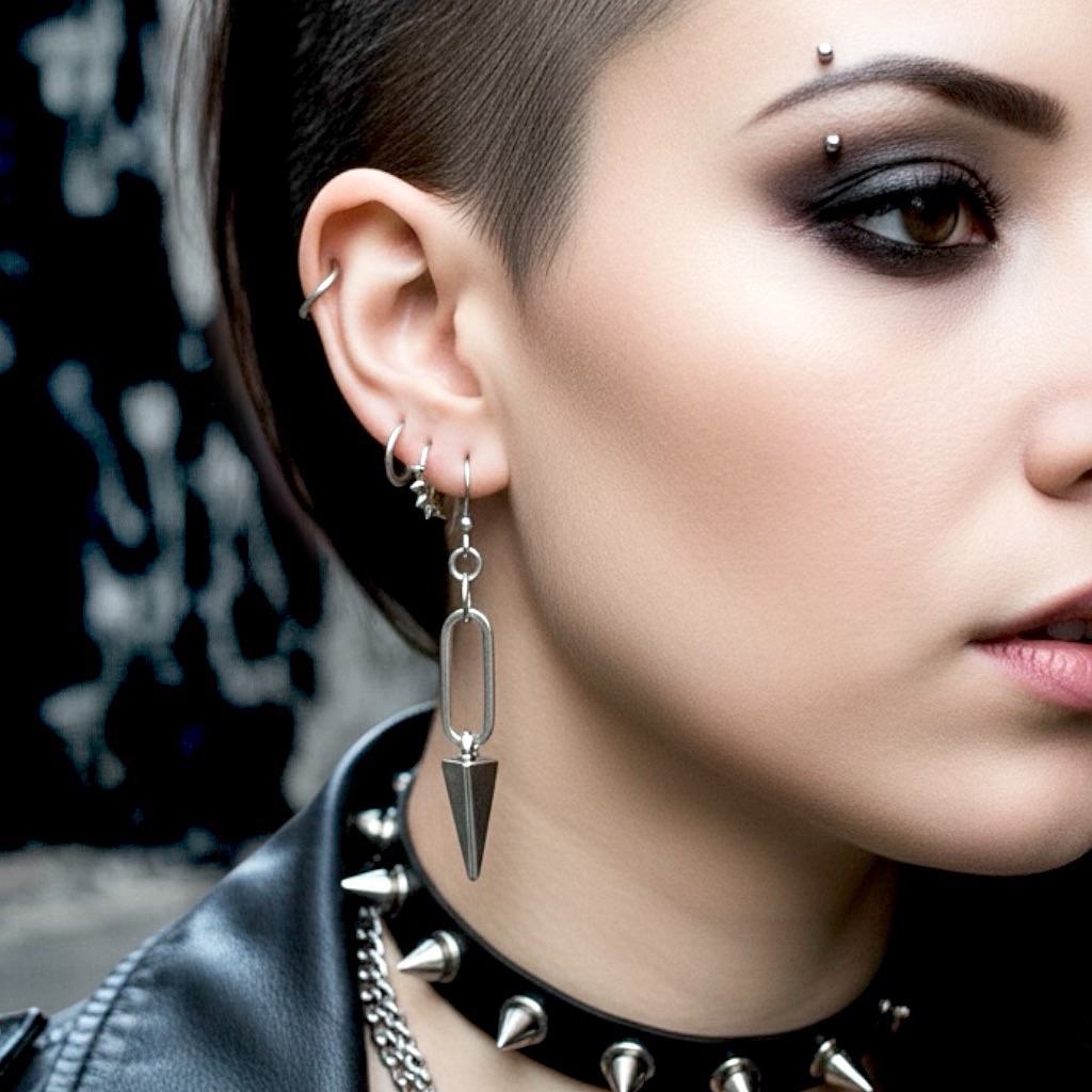 5 For $25punk Paperclip Silver Spike Cone Earrings
